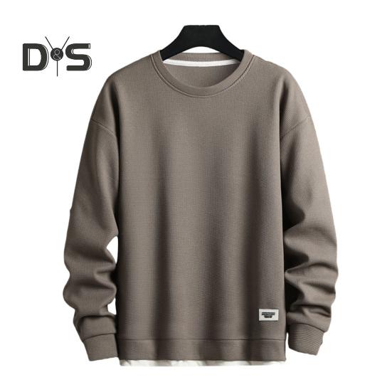 

Мужская осенне-зимняя толстовка с круглым вырезом и длинным рукавом, свободная вафельная текстура, сплошной цвет, мягкий теплый пуловер, уличная футболка средней длины, топ 3XL коричневый