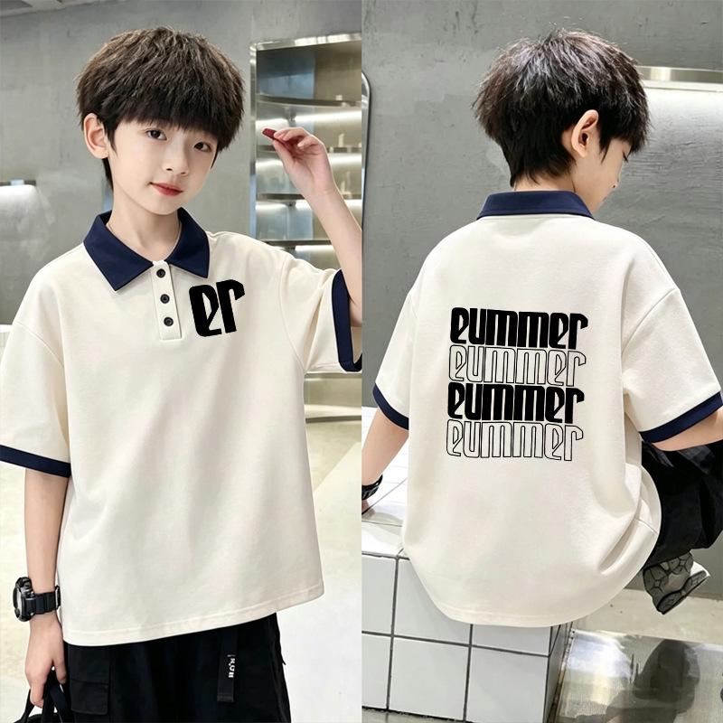 Korean Boys' Color Block Cotton Polo Shirt – Summer New Arrival in Medium & Large Sizes, Stylish Lapel with Short Sleeves