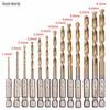 13pcs/lot High Speed Steel HSS Titanium Coated Drill Bit Set 1/4 Hex Shank 1.5-6.5mm Tungsten Carbide Twist Drill Bits