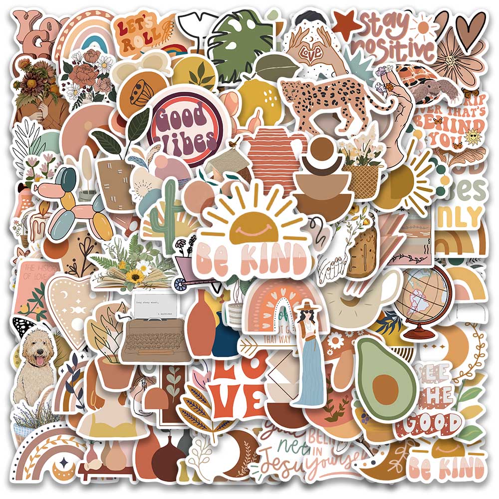100Pcs Retro Cartoon Art Bohemian Aesthetic Stickers Graffiti Decal Scrapbook Car Laptop Phone Sticker For Kids Girls