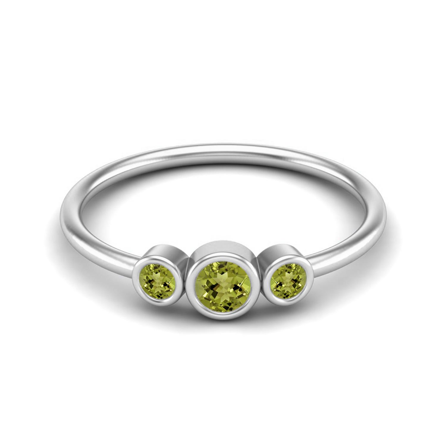 Tiny Three Stone 3mm Round Peridot 925 Sterling Silver Stackable Women Wedding Ring 12