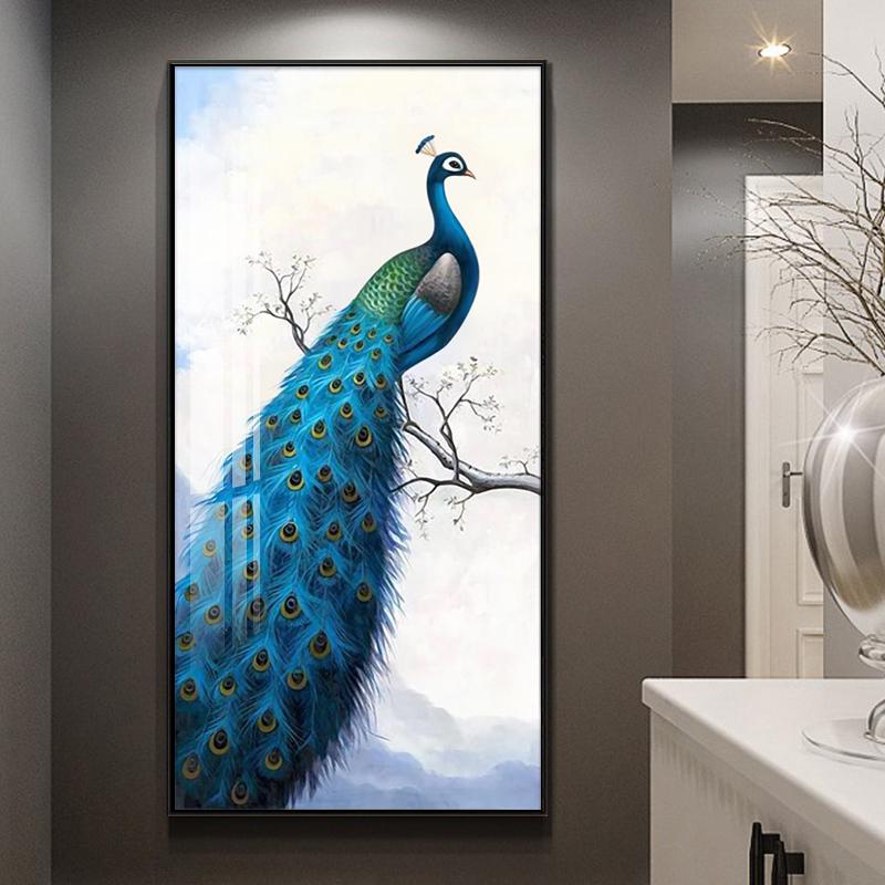 

Золотой павлин, бабочка, цветок, перо, птица, холст, картина, постеры с животными и принты, настенная художественная картина для декора гостиной 50x100cm No Framed