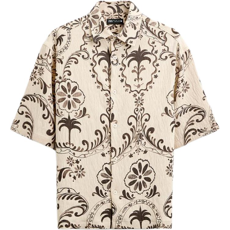 

Zara Loose Casual Printed Polo Shirt Men shirts Beige 1034169-710 M