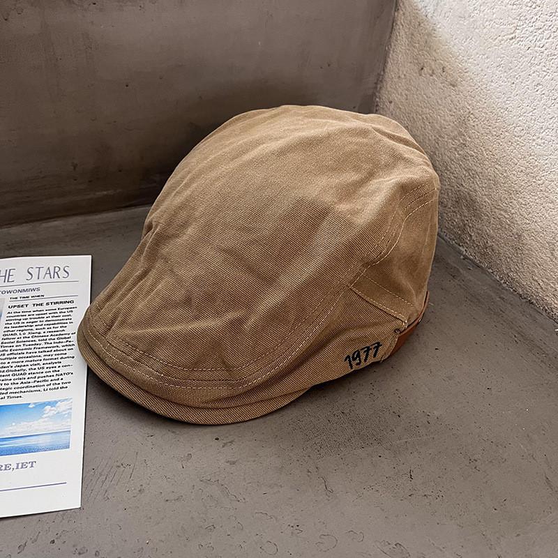 Simple Solid Color Letter Embroidery Neutral Casual Beret For Fall Use Daily