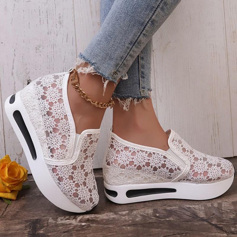 Fashion Concise Flower Hollow Sneakers Women 2025 Breathable Mesh Platform Sports Shoes for Woman Wear Resistant Walking Shoes Mujer