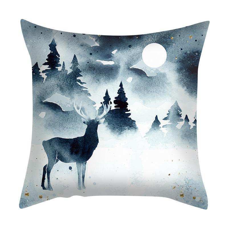 Christmas Blue Elk Pillowcases Are Popular for Living Room and Bedroom Cushions