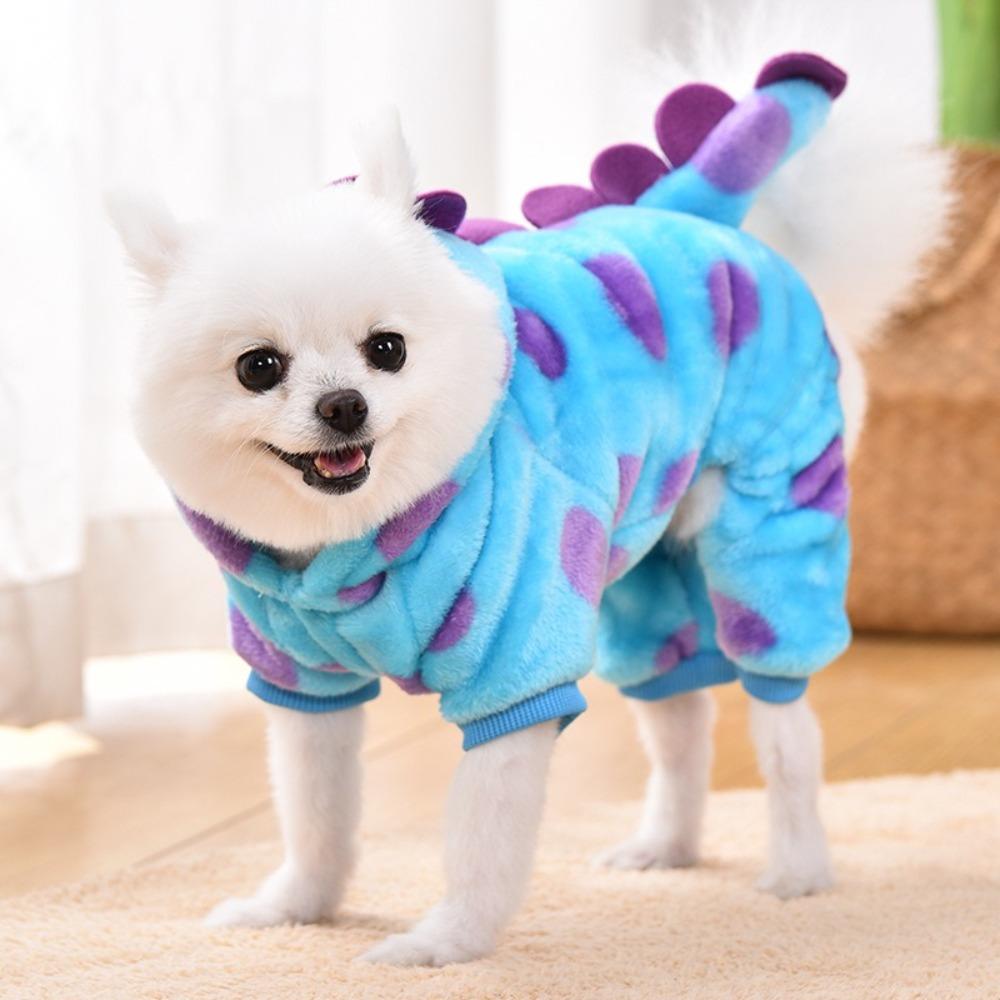 Thickened Warm Pet Clothing Dog Cat Puppy Costume Trendy Blue Dinosaur Hooded Coat