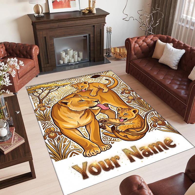 Leopard Theme Crystal Velvet Floor Rug Personalized Custom Name Text Warm Carpet Home Decoration