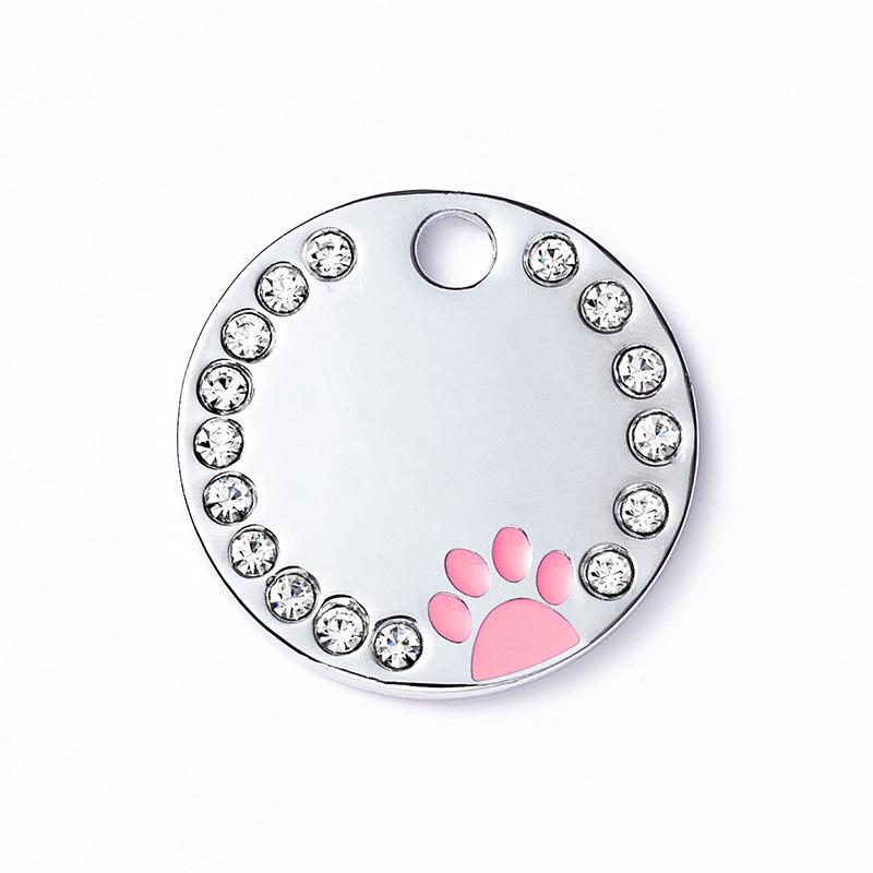 Rhinestone Solid Zinc Alloy Pet ID Tag Crystal Dog Collar Tag Colorful Paw Print Laser Engraved Pet Name Plate for Cats/Dogs