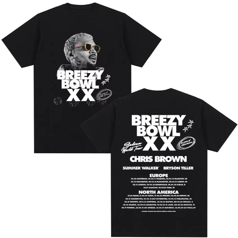 Rapper Chris Brown Tshirt Breezy Bowl XX Tour 2025 TShirts Unisex Women Harajuku ONeck Short Sleeve T Shirt Streetwear Fans Gift