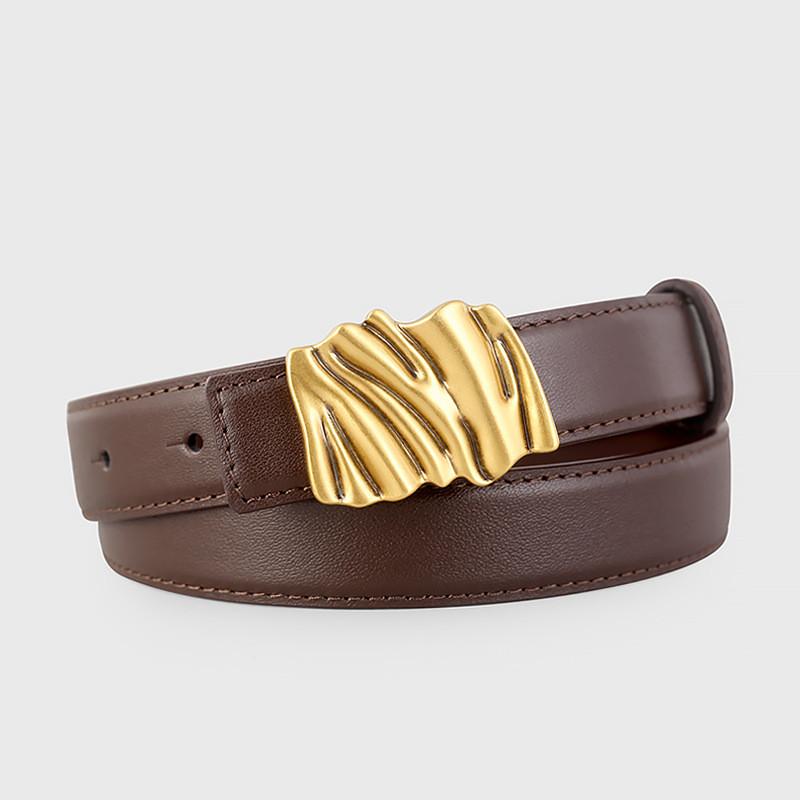 

Genuine Leather Womens Belt With Smooth Buckle For Casual Denim Waist Accessory кавовий