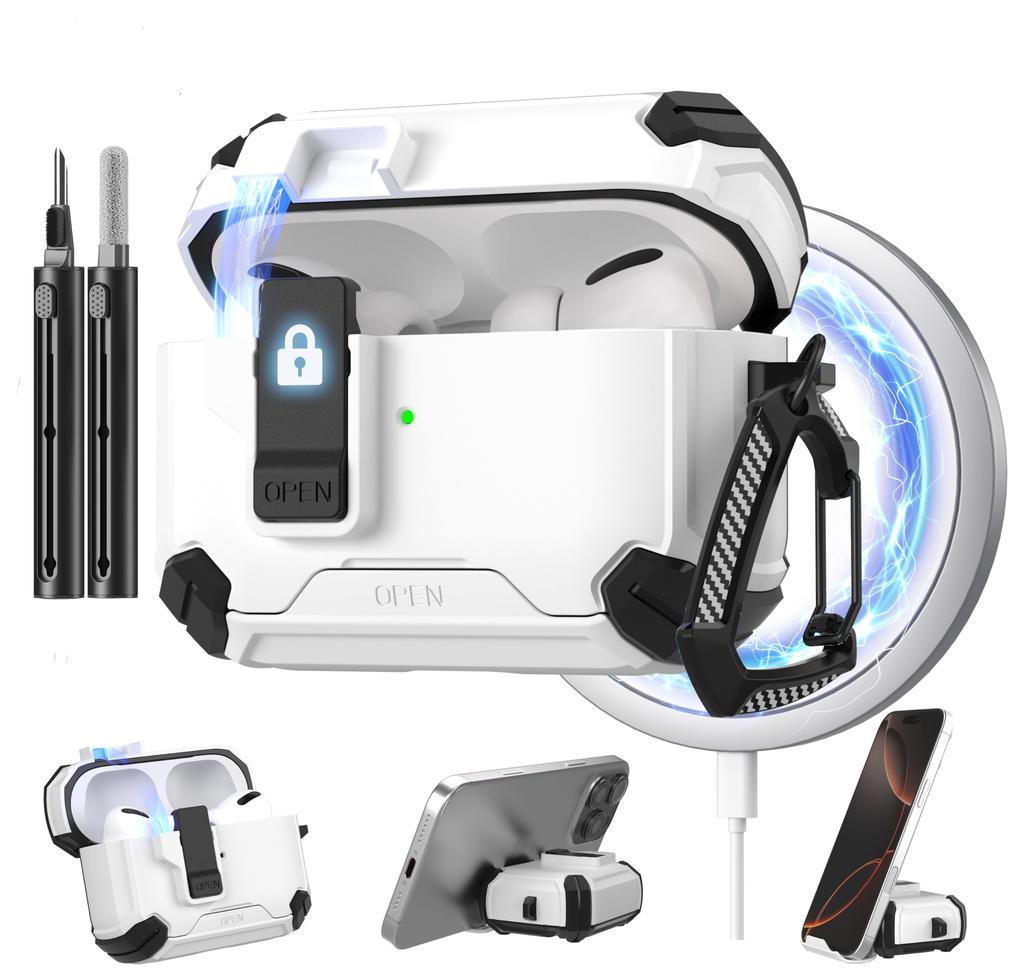 For AirPods 4 Generation Case Magnetic Automatic Lock with Phone Stand&Cleaning Kit for Airpods 4 with Active Noise Cancellation