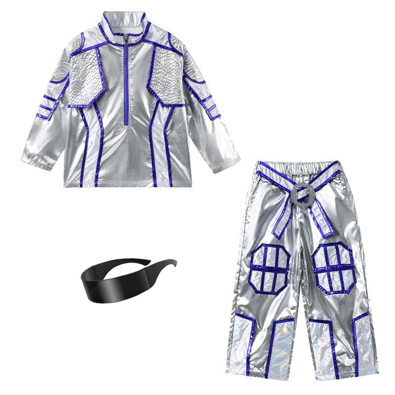 Sense of technology Children's universe laser suit Robot dance suit Trend future catwalk silver men's and women's performance suits