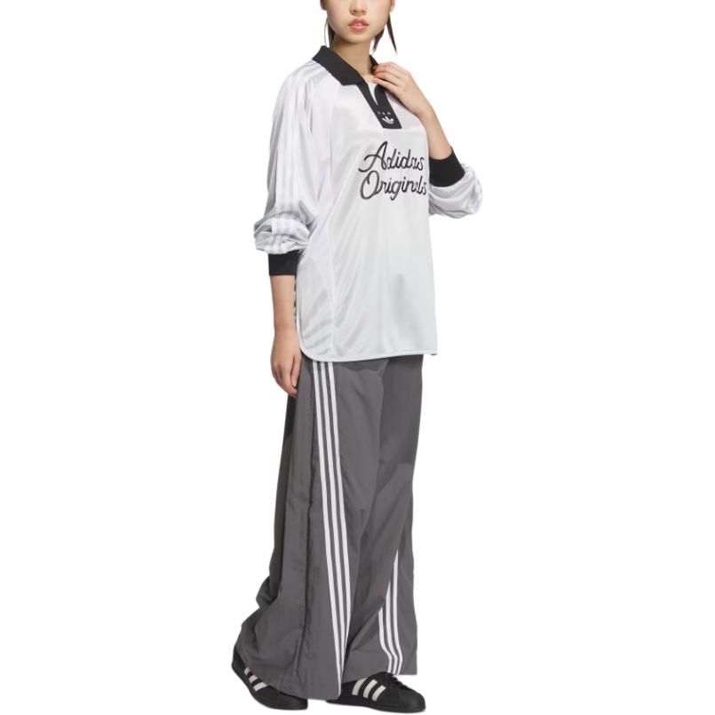 adidas Originals Long Sleeve Soccer Jersey Polo Shirt Women Tops Dark-Silver-Metallic JD1129
