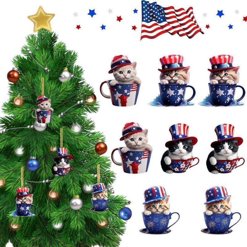 Patriotic Cat Independence Day Acrylic Tree Ornament