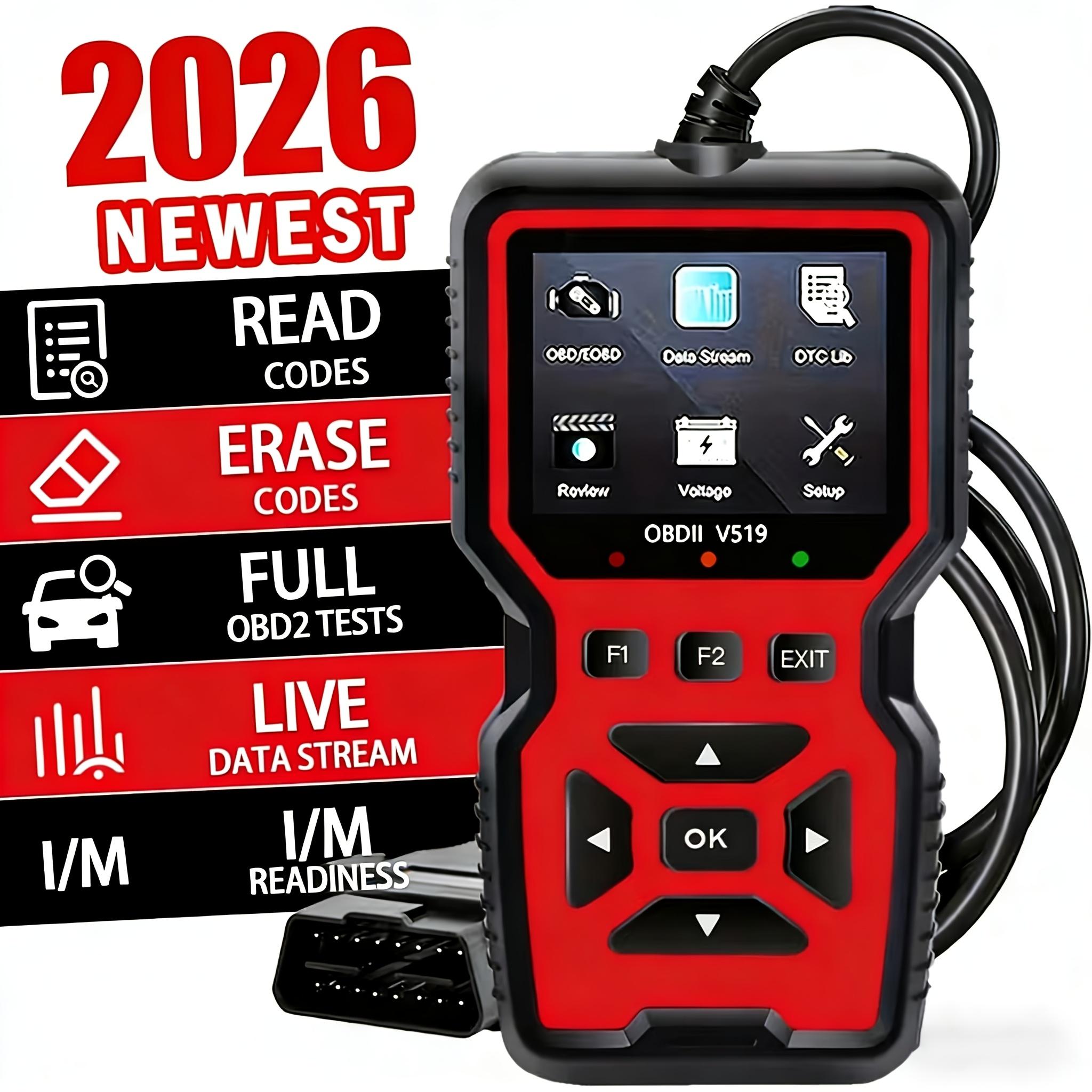 V519 Professioneller OBD2-Scanner - USB-betriebenes Auto-Diagnosewerkzeug mit Echtzeit-Datenstrom, Voll ausgestattete OBD II-Tests (I/M-bereit, Bod2/Eobd), Cle rot