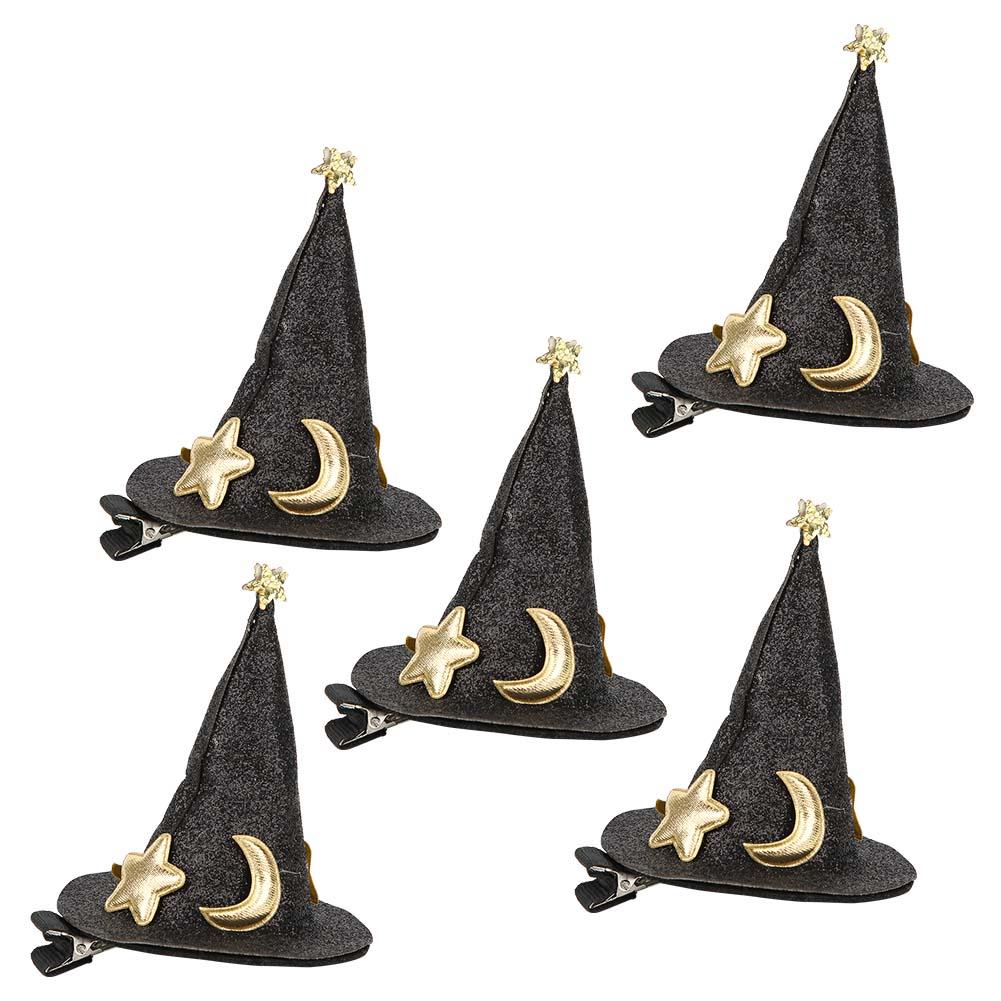 5pcs Mini Witch Hat Hair Pins Cute Hair Clips Halloween New Year Christmas Holiday Hair Decoration
