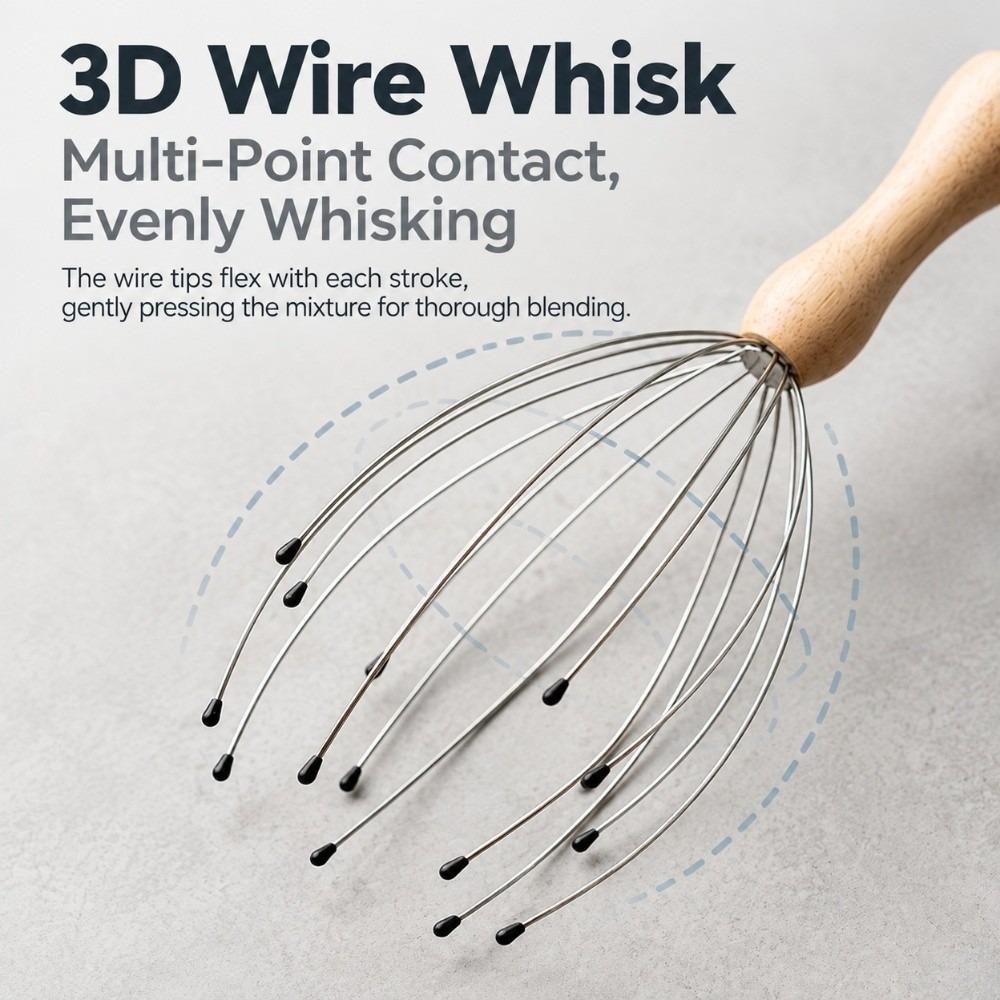 Round Tip Head Massager Wood Handle Head Scratcher Flexible Scalp Relax Tool Home Stress Relief