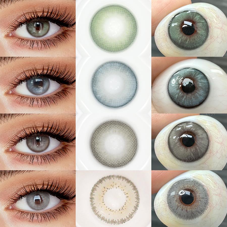 Freshlady 1 Pair 2pc 14.20mm Yearly Disposable Colored Contact Lenses, Comfortable Soft Lenses in Green, Blue, Gray, Silver-Gray for Makeup