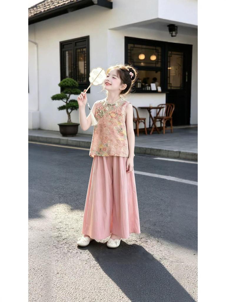 2026 Summer Girls' Hanfu Two-Piece: Ancient Style Vest & Skirt
