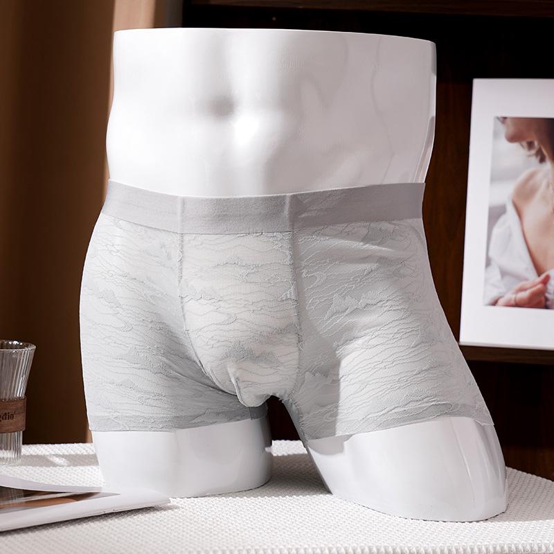 Men s 10A Antibacterial Camellia Silk Boxer Briefs - New Chinese Jacquard Lace Style