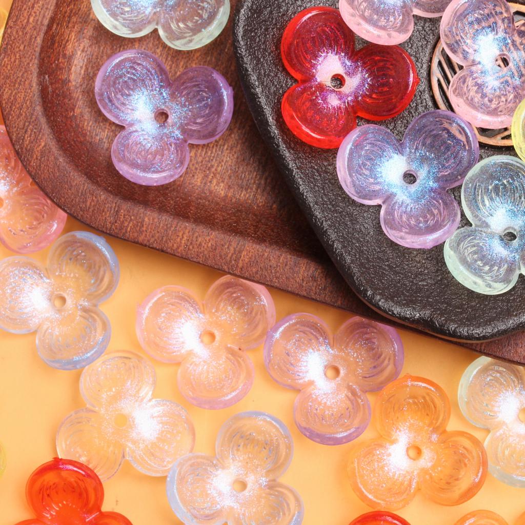 10pcs 22.6mm Acrylic Straight Hole Hollowed Out Three-petal Flowers Beads Mobile Phone Chain Hairpin Handmade Accessories