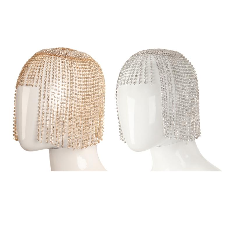 Glitzernde Strass-Kopfkette Hut für Nachtclub Maskerade-Party Haarkette Karneval Kopfschmuck Formeller Haarschmuck