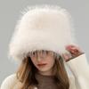 New Imitation Fox Hair Bucket Hat Women's Autumn and Winter Fashion Versatile Thickened Warm Plush Top Hat Japanese Show Small Face