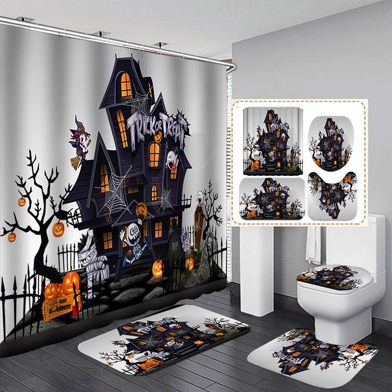 Halloween Elements 3D Digital Printing Bathroom Four-Piece Shower Curtain Partition Curtain Shower Curtain