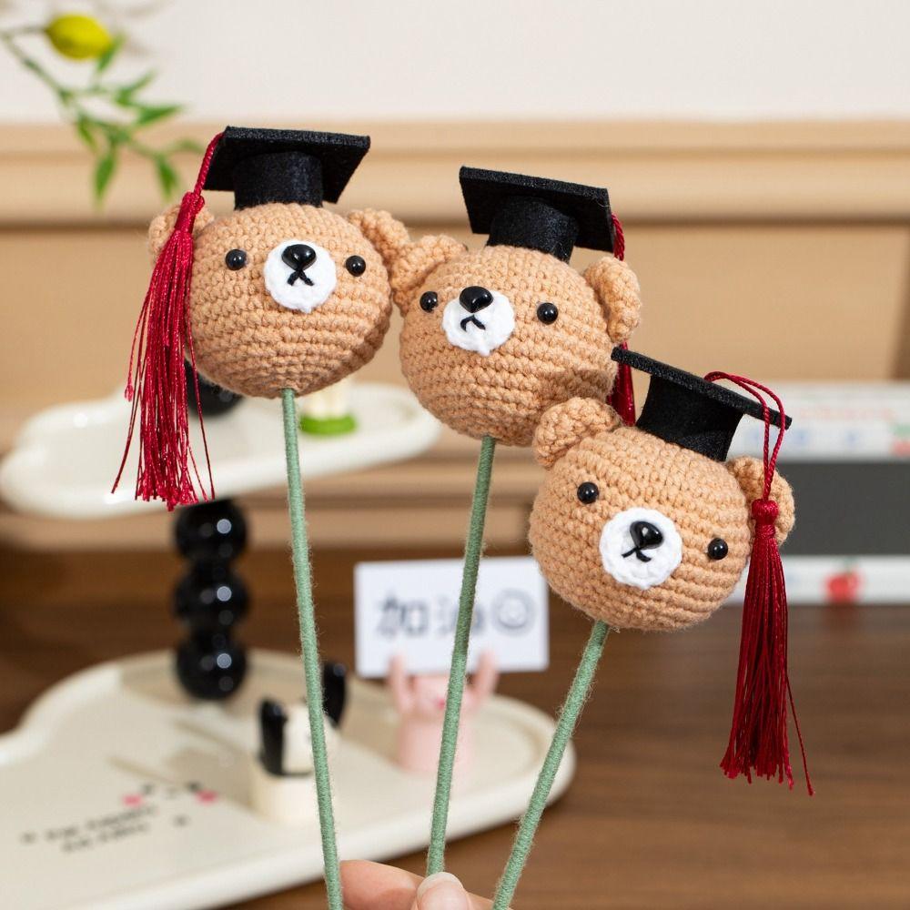 Hand Woven Yarn Graduation Knitted Flower Doctoral Hats Hand-knitted Flowers Home Decor