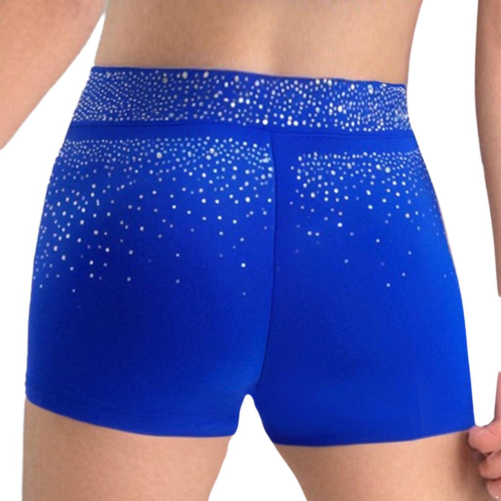 Kids Performance Shorts with Sparkling Rhinestones V-Front Elastic Waistband for Dance Gymnastics