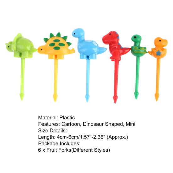 6Pcs/Set Fruit Fork Anti-slip Cartoon Plastic Dinosaur Shaped Bento Stick Party Supply