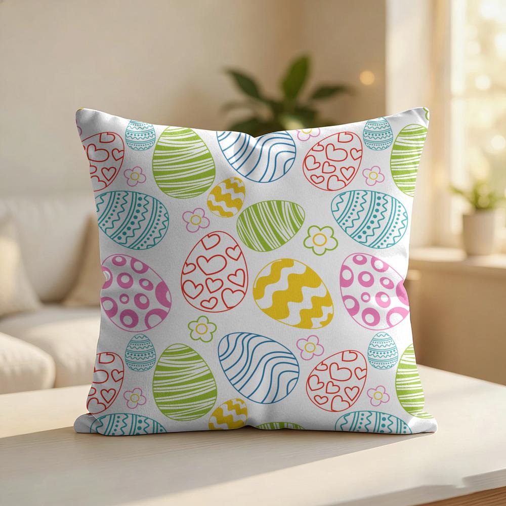 Easter Eggs Pattern Cushion Cover Silky Short Plush Invisible Zipper Dustproof Sofa Pillow Case For Home Decor