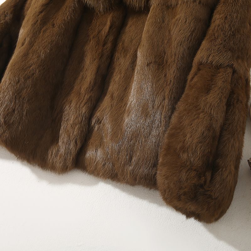 Trendy Winter Plus Size Short Faux Rabbit Fur Coat Faux Leather Fox Fur Collar Shearling Integrated Warm Outerwear