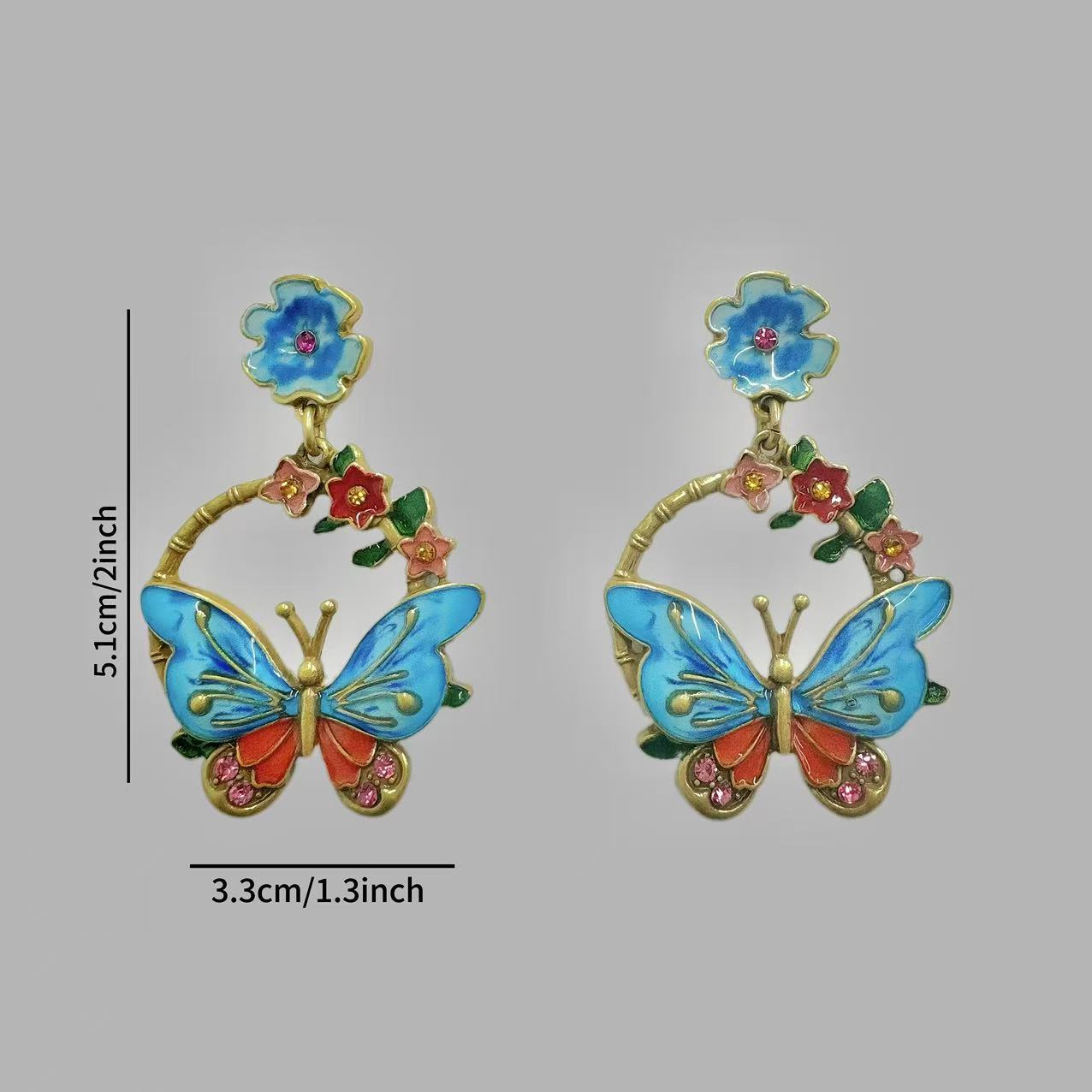 Средневековый Дворец Серьги-Венок с Бабочками Французская Элегантность Темперамент Легкая Роскошь Высококлассное Ощущение Эмаль Масляная Живопись