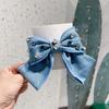 Korean Denim Bow Hair Clip with Rhinestones - Cute Princess Style Hair Accessory for Women