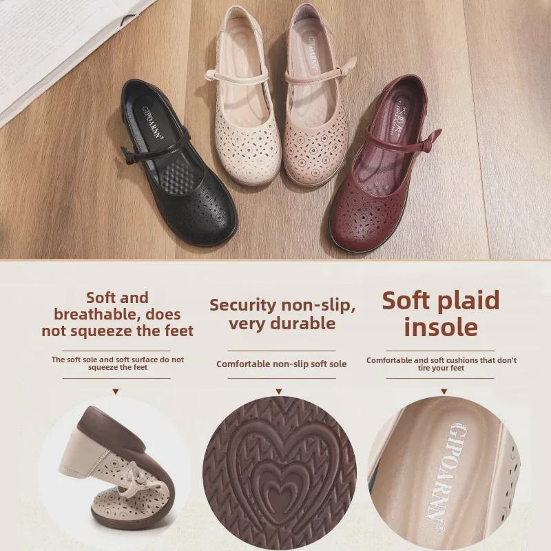 Summer Leather Sandals: Breathable, Non-Slip Soft Sole for Middle-Aged and Elderly Women