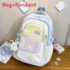 Girls School Backpack With Colorful Collage Design And Nylon Material For Middle School Students