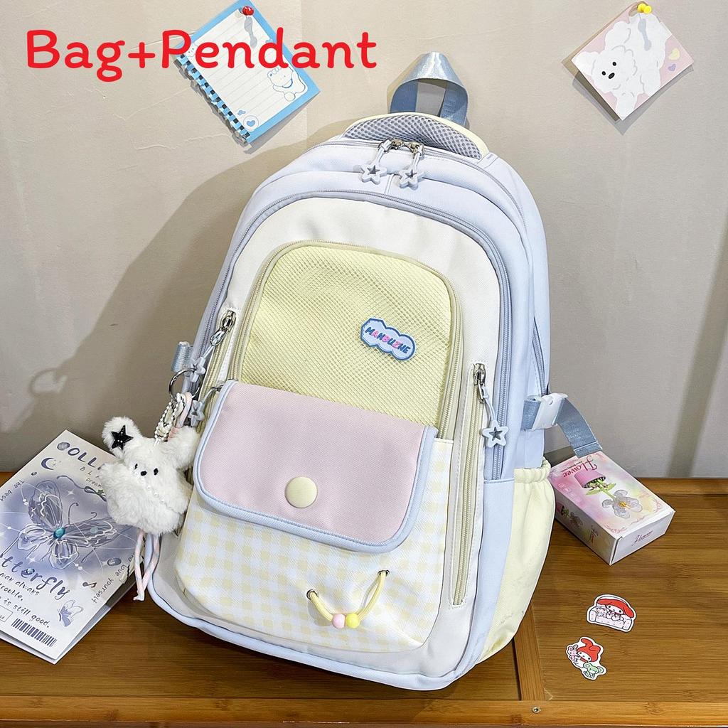 Girls School Backpack With Colorful Collage Design And Nylon Material For Middle School Students