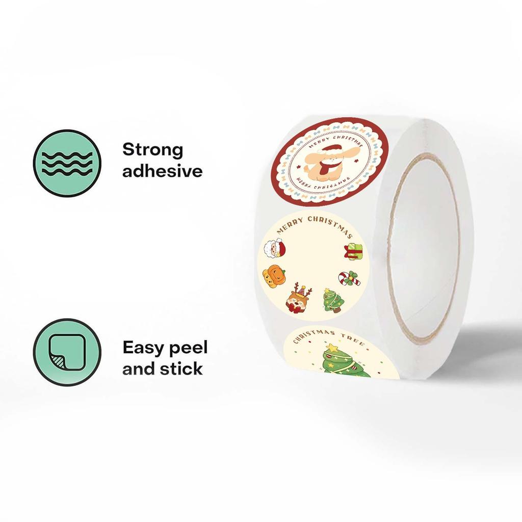 500-Blatt Weihnachts-Stickerrolle: 2,5 cm Abnehmbare Runde Niedliche Feiertagsetiketten
