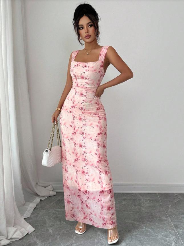 Cross-Border Floral Print Slim Fit Dress (Europe & America)