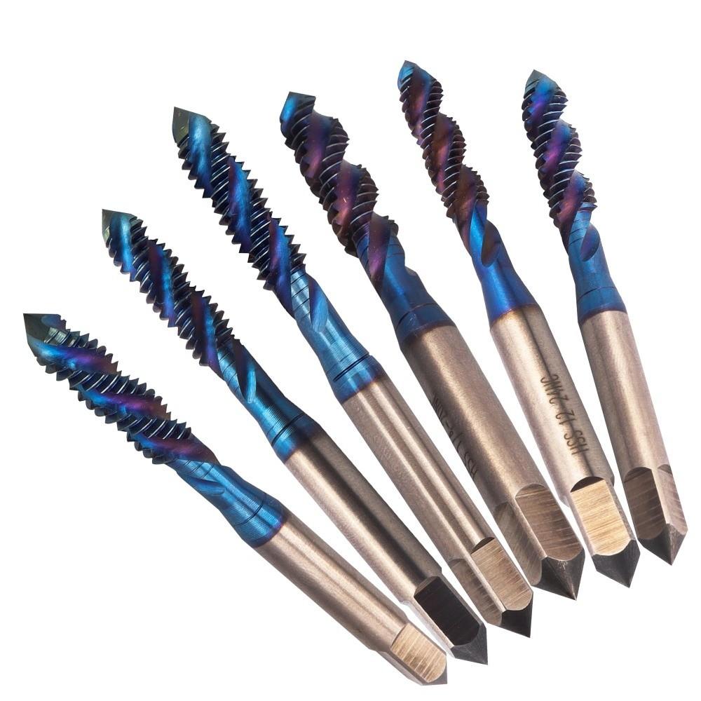 6pcs High Speed Steel Screw Thread Tap Blue Coated Machine Tap Bit Durable Metric Tap Set For Metal