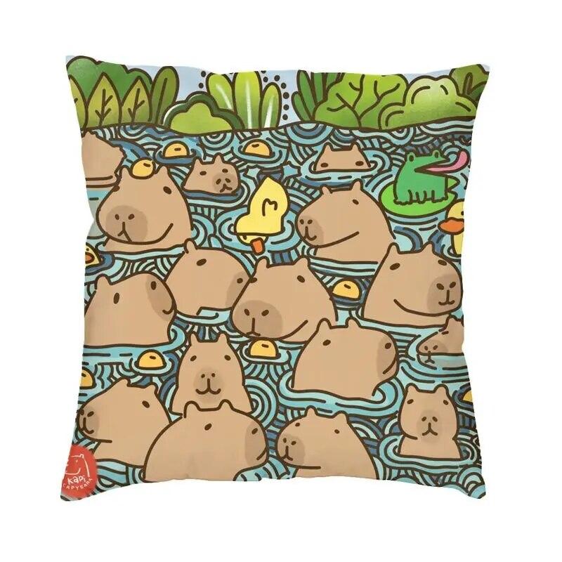 Capybara Try Eating Cushion Cover Nordic Pillow  for Car Sofa Printed