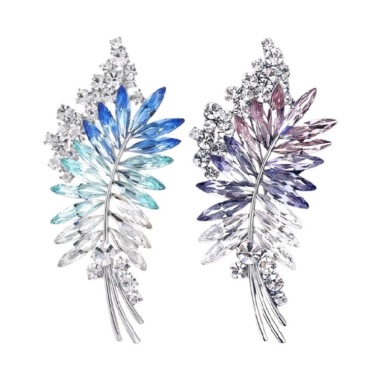 Marquise Stone Brooch Pin with Leaf Shape, Silver-Tone Branch Setting and 8 Cm Size for Lapel, Coat or Dress Accent