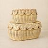 Rattan Storage Basket with Woven Lid Textured Desktop Organizer for Household