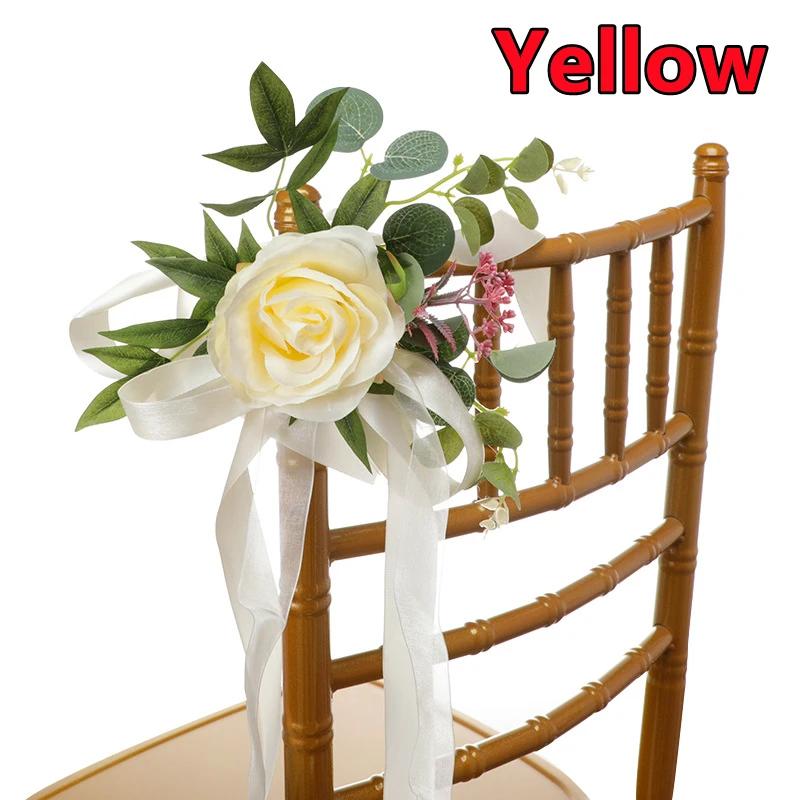 1/2/4PCS Outdoor Wedding Aisle Artificial Flower Chair Decorations, Backrest Flowers, Chapel Floral Arrangements, Wedding Decor