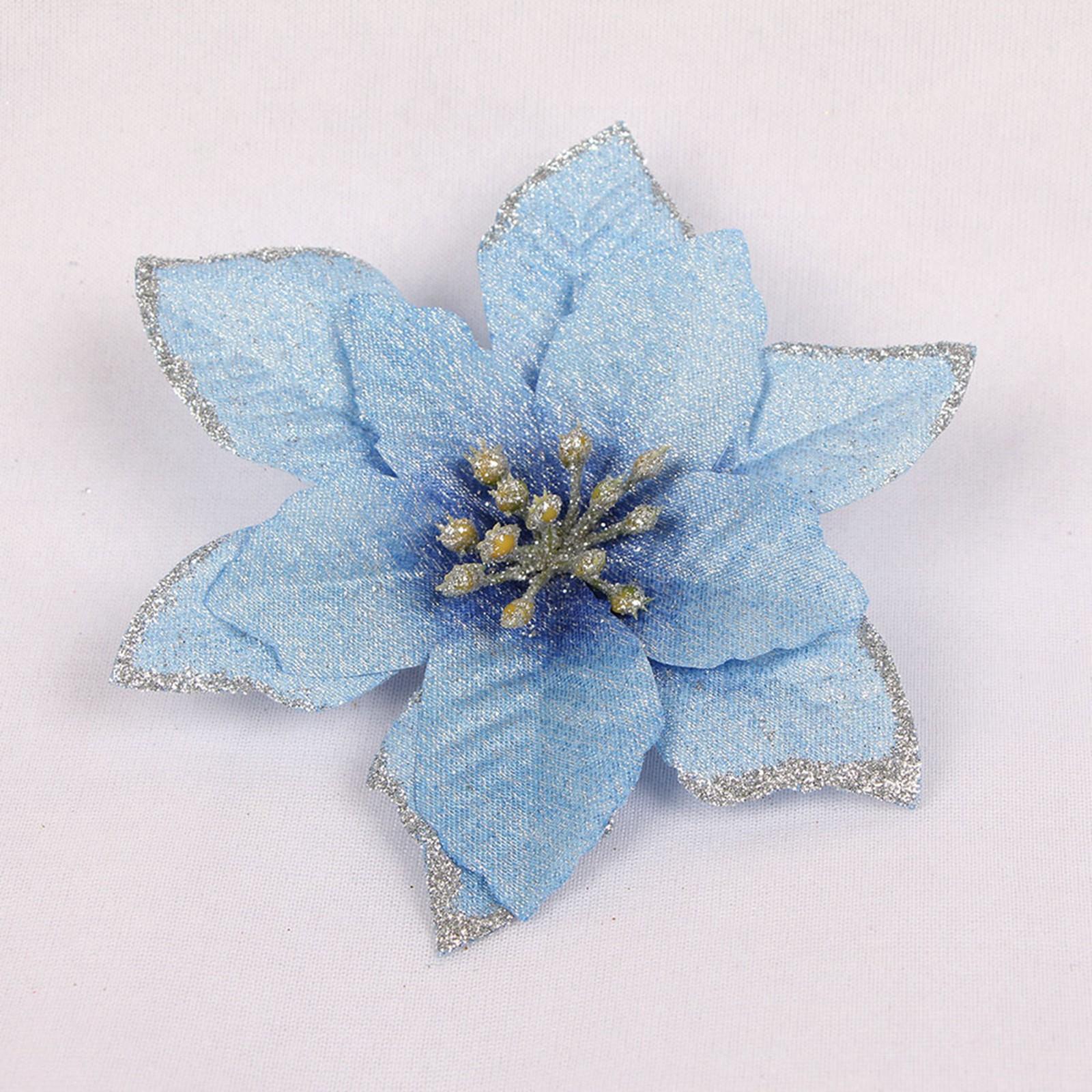 

24Pcs Glitter Artificial Christmas Flowers Wedding Christmas Tree Wreaths Ornament Indoor Christmas Decorations For Christmas Home Wedding Party синий