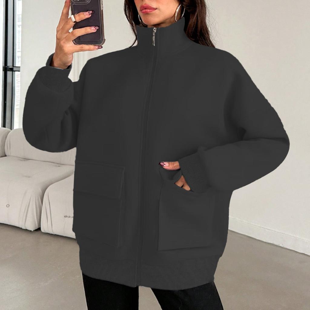 Women's Fashion Solid Color Turtleneck Baseball Uniform Long Sleeve Zip Jacket