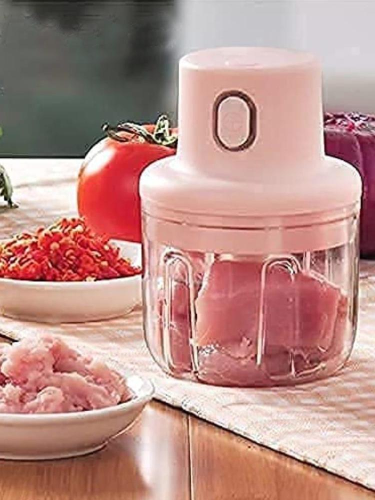 Electric Garlic Chopper Pink 250ml Onion Garlic Grinder with 3 Blades for Chili Meat Ginger