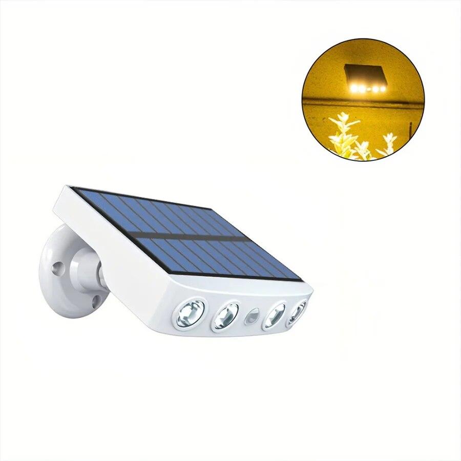 

4 LED Powerful Solar Security Lights Outdoor Decor Sensor Motion 3 Modes Street Waterproof Lamp Wall Night Work Light for Garden White - warm light